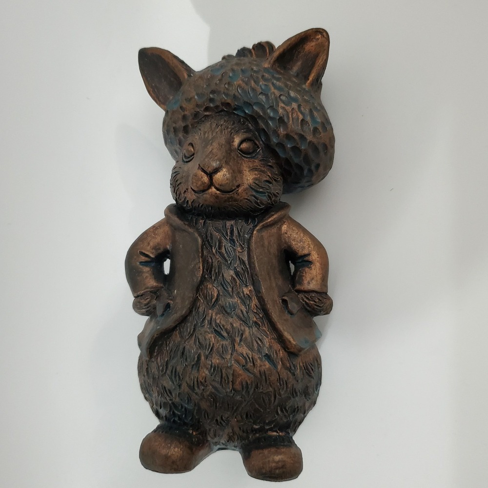 Rabbit Hat Bronze Colored Resin Rabbit Figurine 6" Inches Tall x 3" Ear TO Ear